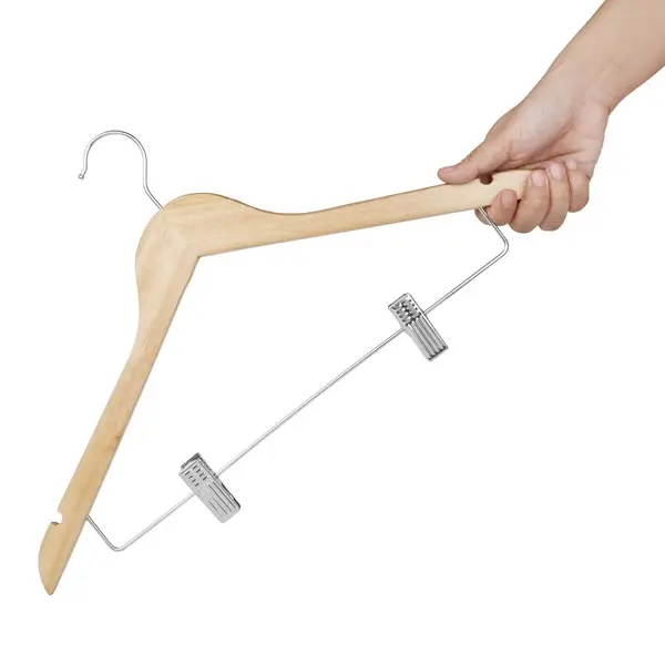 Kledinghangers | Hout/Staal | Naturel | Ophangclips | 10 Stuks | 270mm