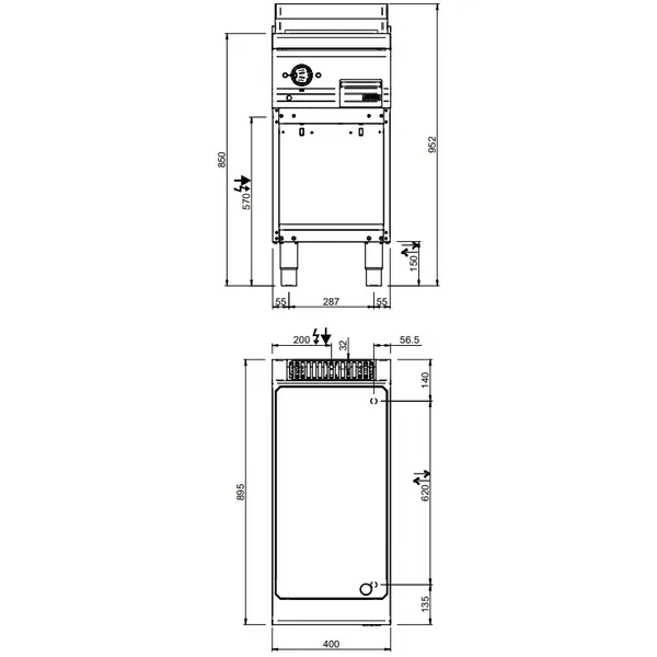 Bak-/Grillplaat | MAGISTRA PLUS 900 | Elektrisch | Glad Oppervlak 380x720 (Verchroomd) | 6kW (400V) | Open Onderkast | 400x900x850(h)mm