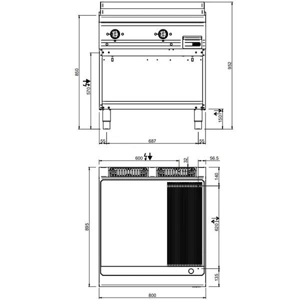 Bak-/Grillplaat | MAGISTRA PLUS 900 | Elektrisch | Glad Oppervlak 780x720 (RVS) | 12kW (400V) | Open Onderkast | 800x900x850(h)mm