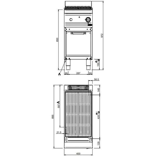 Lavasteengrill | MAGISTRA PLUS 900 | Gas | Oppervlak 360x635 (Gietijzer) | 10kW | Piëzo Ontsteking | Open Onderkast | 400x900x850(h)mm