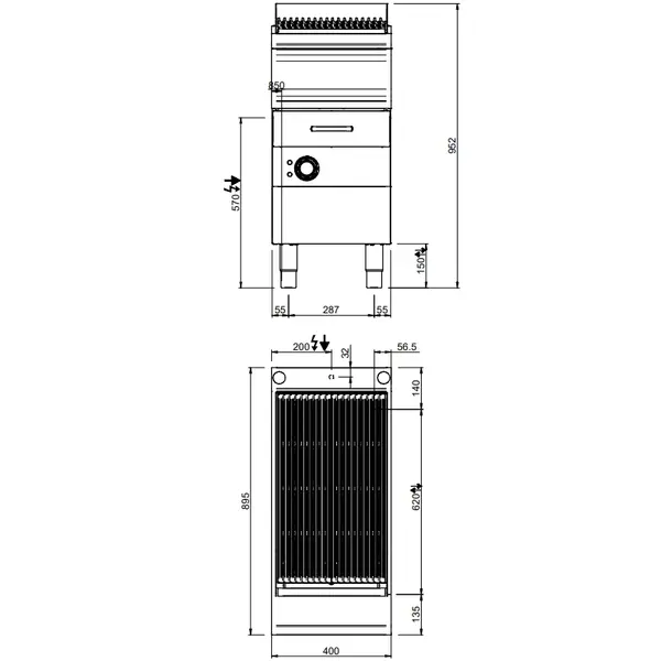 Stoomgrill | MAGISTRA PLUS 900 | Elektrisch | Oppervlak 370x640 (Gietijzer) | 7kW (400V) | Uitneembare Waterlade | 400x900x850(h)mm