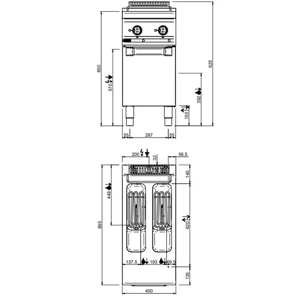 Friteuse | MAGISTRA PLUS 900 | Elektrisch | 8+8L | 100°C/190°C | 10.5kW (400V) | Aftapkranen | 400x900x850(h)mm