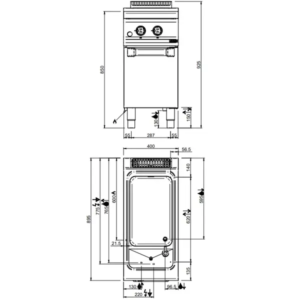 Pastakoker | MAGISTRA PLUS 900 | Gas | 40L | 13.3kW (230V) | Vulkraan + Aftapkraan | Piëzo Ontsteking | 400x900x850(h)mm