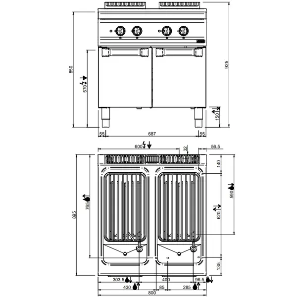 Pastakoker | MAGISTRA PLUS 900 | Elektrisch | 2x 40L | 18kW (400V) | Vulkranen + Aftapkranen | 800x900x850(h)mm