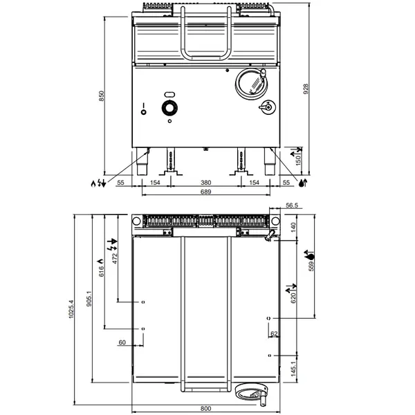 Kantelbare Braadpan | MAGISTRA PLUS 900 | Gas | 80L | 90°C/320°C | 20kW | Vulkraan (230V) | 800x900x850(h)mm