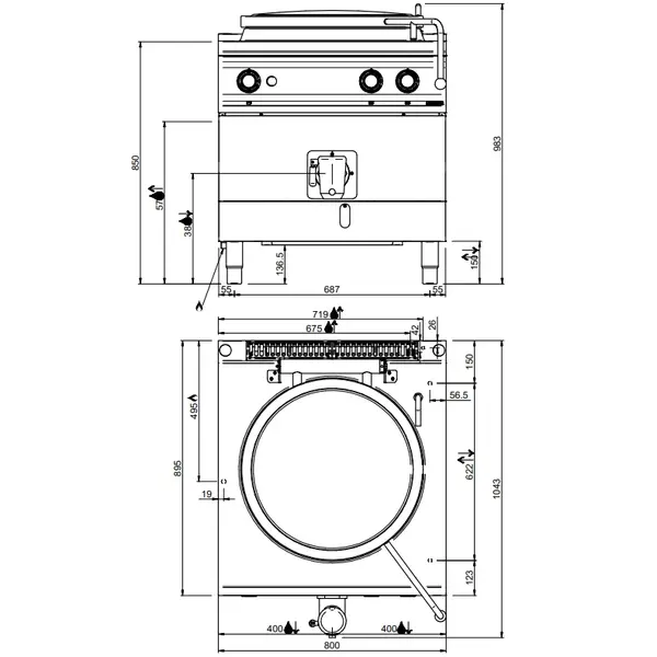 Kookketel | MAGISTRA PLUS 900 | Gas | 150L | Directe Verhitting | 21kW | Piëzo Ontsteking | Vulkraan (Warm/Koud) + Aftapkraan | 800x900x850(h)mm