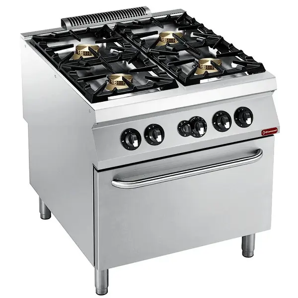 Fornuis + Oven | MAXIMA 900+ | Gas | 4 Branders (4x 10kW) + 2/1 GN Oven (8.5kW) | Waakvlam/Piëzo | 800x900x851/909(h)mm