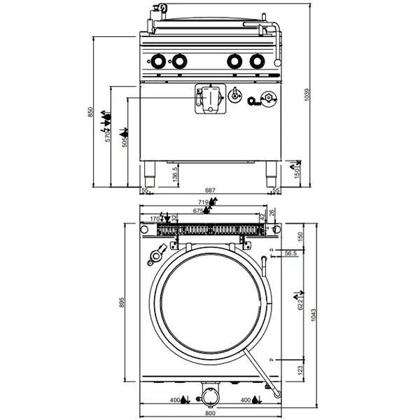 Kookketel | MAGISTRA PLUS 900 | Gas | 100L | Indirecte Verhitting | 21kW | Piëzo Ontsteking | Vulkraan (Warm/Koud) + Aftapkraan | 800x900x850(h)mm