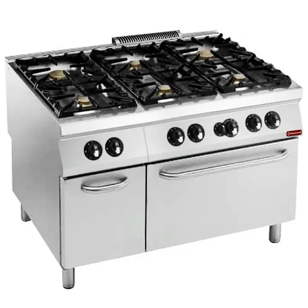 Fornuis + Oven | MAXIMA 900+ | Gas | 6 Branders (6x 10kW) + 2/1 GN Oven (8.5kW) | Waakvlam/Piëzo | Neutraal Vak | 1200x900x851/909(h)mm