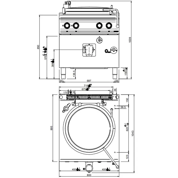 Kookketel | MAGISTRA PLUS 900 | Gas | 150L | Indirecte Verhitting | 21kW | Piëzo Ontsteking | Vulkraan (Warm/Koud) + Aftapkraan | 800x900x850(h)mm