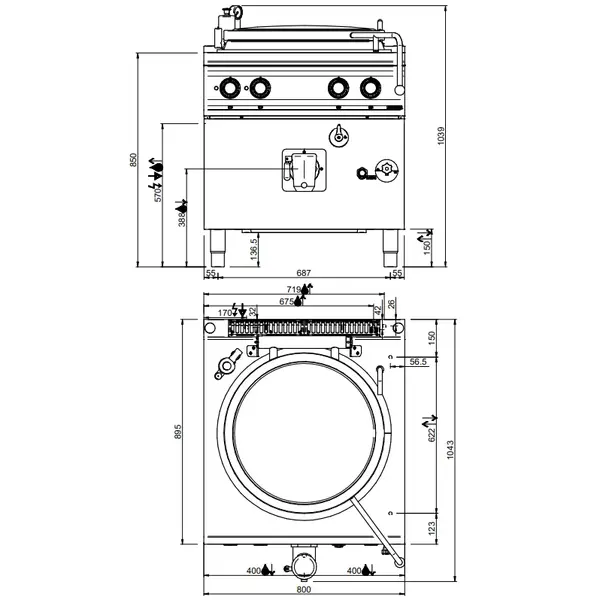 Kookketel | MAGISTRA PLUS 900 | Elektrisch | 150L | Indirecte Verhitting | 14.4kW (400V) | Vulkraan (Warm/Koud) + Aftapkraan | 800x900x850(h)mm