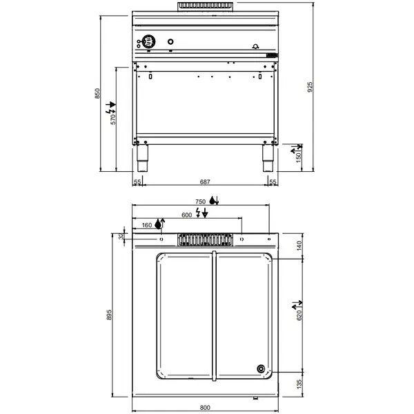 Bain-Marie | MAGISTRA PLUS 900 | Elektrisch | 6kW (400V) | Aftapkraan | Open Onderkast | 800x900x850(h)mm
