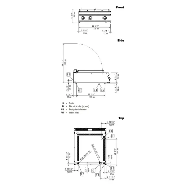 High Power Stoomgrill | MAXIMA 900+ | Elektrisch | Oppervlak 690x600 (RVS) | 11.6kW (400V) | Vulkraan + Aftapkraan | 800x900x275/348(h)mm