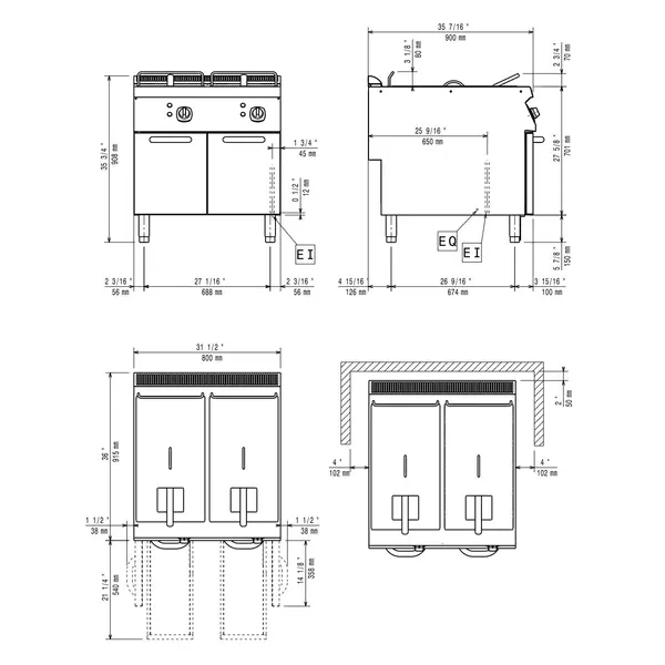 Friteuse | MAXIMA 900+ | Elektrisch | 15+15L | 105°C/185°C | 20kW (400V) | Aftapkranen | 800x900x851/908(h)mm