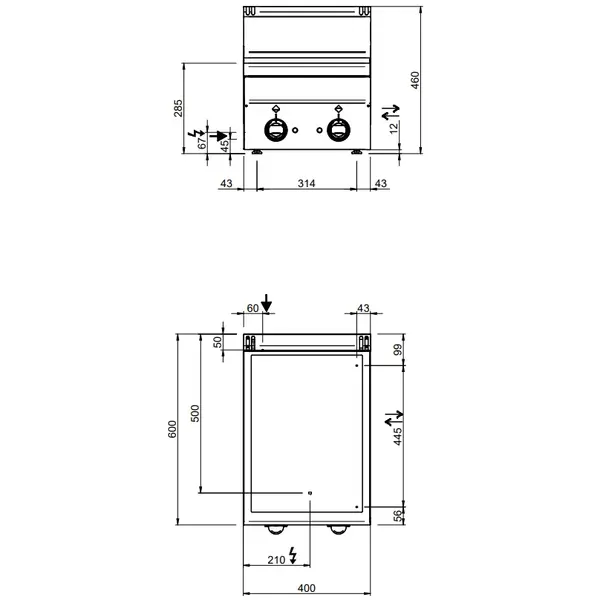 Glaskeramisch Fornuis | MINIMA 600 | Elektrisch | 2 Kookpunten | 4.3kW (400V) | 400x600x270(h)mm