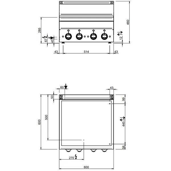 Glaskeramisch Fornuis | MINIMA 600 | Elektrisch | 4 Kookpunten | 8.6kW (400V) | 600x600x270(h)mm