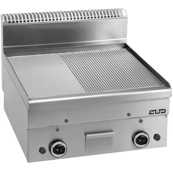 Bak-/Grillplaat | MINIMA 600 | Gas | Glad/Gegroefd Oppervlak 600x510 (Verchroomd) | 10.2kW | Piëzo Ontsteking | 600x600x270(h)mm