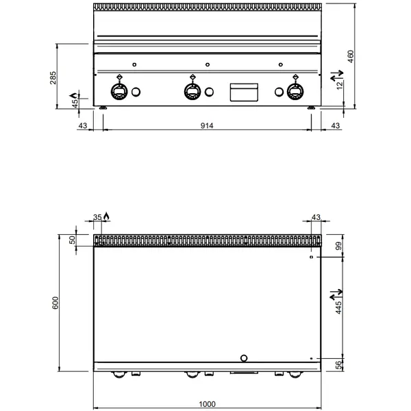 Bak-/Grillplaat | MINIMA 600 | Gas | Glad Oppervlak 1000x510 (Verchroomd) | 15.3kW | Piëzo Ontsteking | 1000x600x270(h)mm