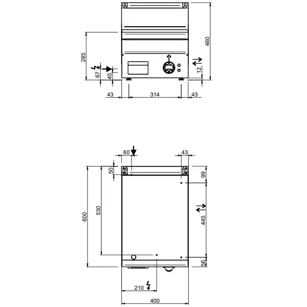 Bak-/Grillplaat | MINIMA 600 | Elektrisch | Glad Oppervlak 400x510 (RVS) | 5kW (400V) | 400x600x270(h)mm