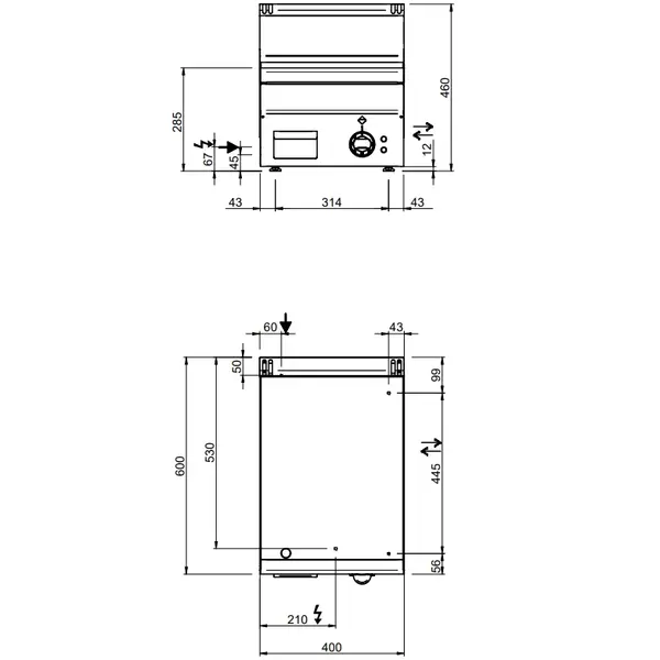Bak-/Grillplaat | MINIMA 600 | Elektrisch | Glad Oppervlak 400x510 (Verchroomd) | 5kW (400V) | 400x600x270(h)mm