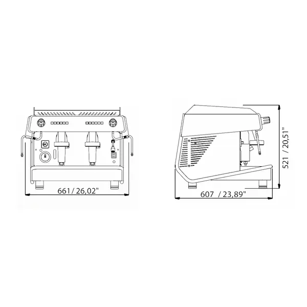 Espressomachine | VALLELUNGA V2 | RVS | Automatisch | 2 Groepen | Boiler 8L | Digitaal | 230V | 661x607x521(h)mm