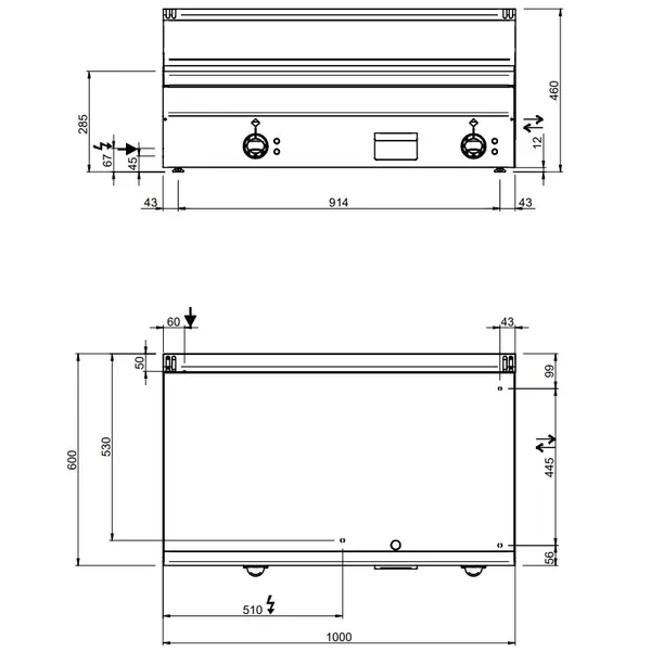 Bak-/Grillplaat | MINIMA 600 | Elektrisch | Glad Oppervlak 1000x510 (Verchroomd) | 12.5kW (400V) | 1000x600x270(h)mm