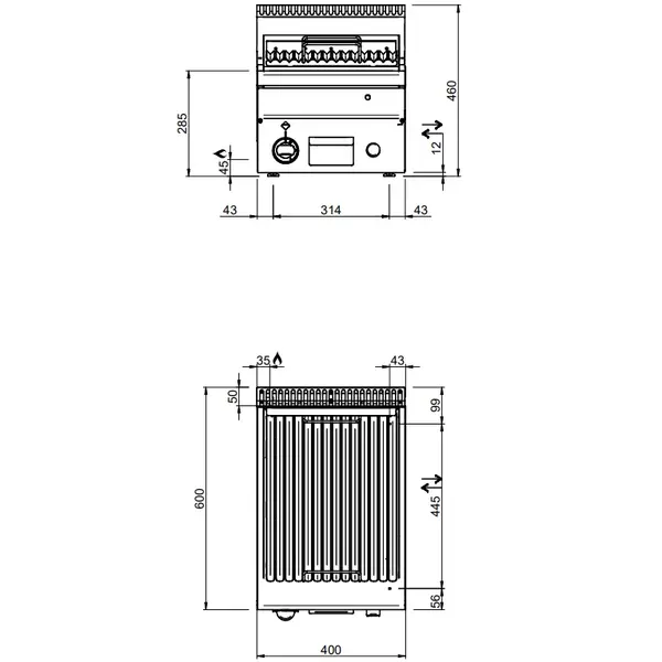 Lavasteengrill | MINIMA 600 | Gas | Oppervlak 355x460 (RVS, Vlees) | 7kW | Piëzo Ontsteking | 400x600x270(h)mm