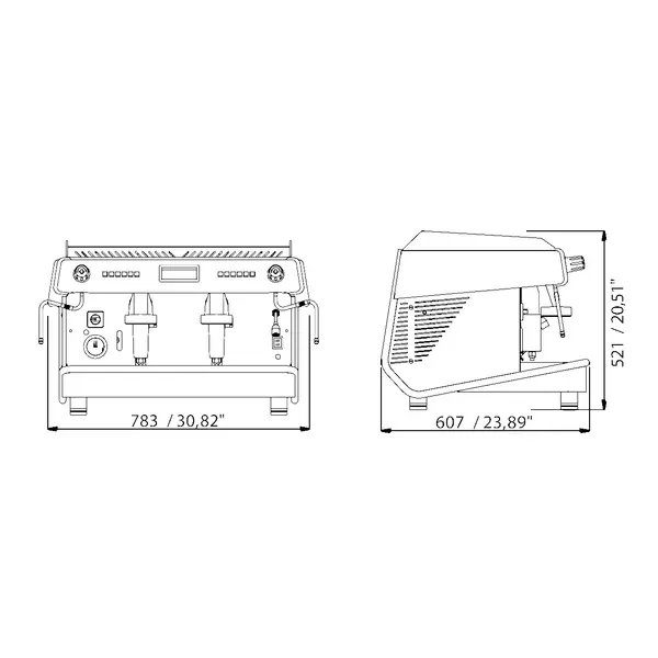 Espressomachine | VALLELUNGA V2 | RVS | Automatisch | 2 Groepen | Boiler 14L | Digitaal | 230V | 783x607x521(h)mm