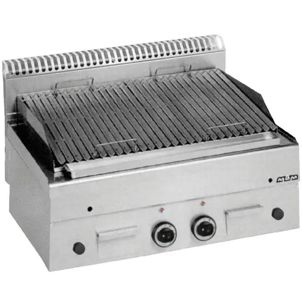 Lavasteengrill | MINIMA 600 | Gas | Oppervlak 2x 355x460 (RVS, Vis) | 14kW | Piëzo Ontsteking | 800x600x270(h)mm