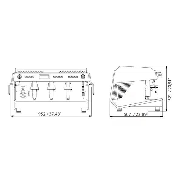 Espressomachine | VALLELUNGA V2 | RVS | Automatisch | 3 Groepen | Multi-Boiler 14L + 3x 0.8L | Digitaal | 400V | 952x607x521(h)mm
