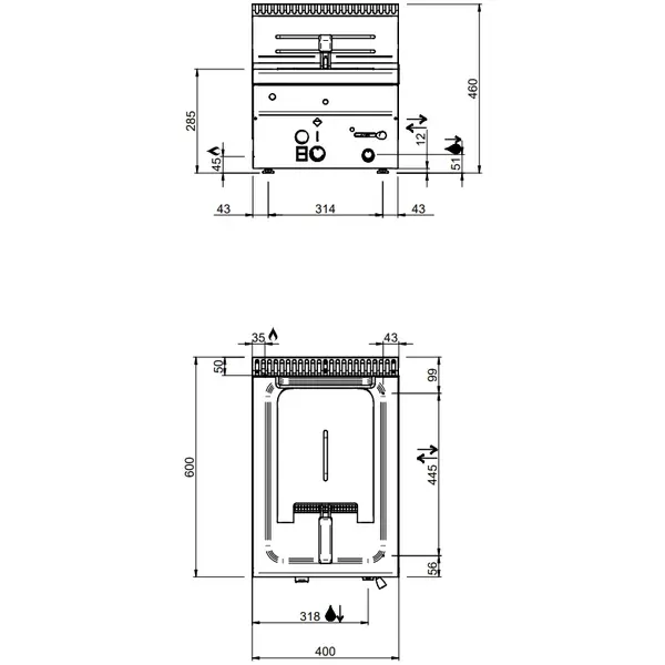 Friteuse | MINIMA 600 | Gas | 8L | 90°C/190°C | 7.4kW | Aftapkraan | Piëzo Ontsteking | 400x600x270(h)mm