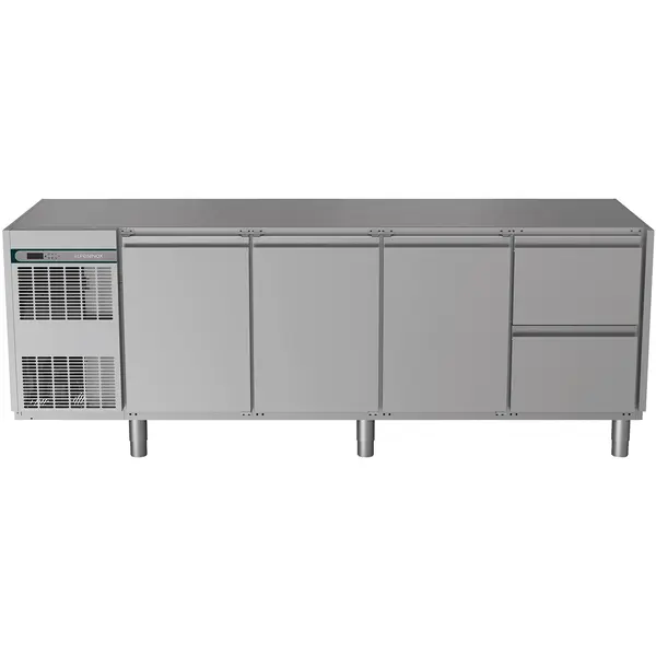 Koelwerkbank | CRIO TECH | 590L | 3 Deuren + 2 Laden (1/1 GN) | -2°C/+10°C | Geforceerd | Bluetooth + App | Temperatuuralarm | Zonder Werkblad | 2249x700x850(h)mm