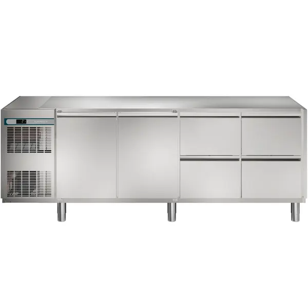 Koelwerkbank | CRIO TECH | 590L | 2 Deuren + 4 Laden (1/1 GN) | -2°C/+10°C | Geforceerd | Bluetooth + App | Temperatuuralarm | Zonder Werkblad | 2249x700x850(h)mm