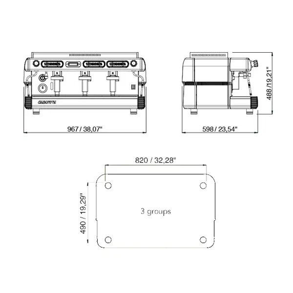 Espressomachine | CASANOVA | RVS | Automatisch | 3 Groepen | Boiler 21L | Digitaal | 400V | 967x598x488(h)mm
