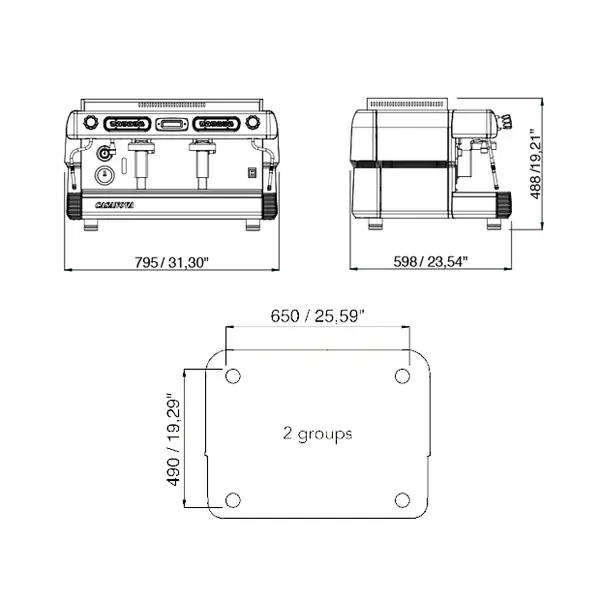 Espressomachine | CASANOVA | RVS | Automatisch | 2 Groepen | Multi-Boiler 11L + 2x 0.8L | Digitaal | 400V | 795x598x488(h)mm