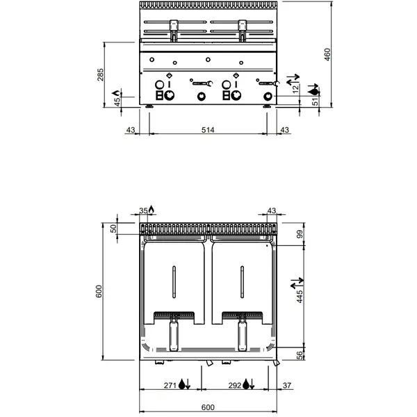 Friteuse | MINIMA 600 | Gas | 8+8L | 90°C/190°C | 14.8kW | Aftapkranen | Piëzo Ontsteking | 600x600x270(h)mm