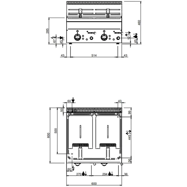 Friteuse | MINIMA 600 | Elektrisch | 10+10L | 90°C/190°C | 18kW (400V) | Aftapkranen | 600x600x270(h)mm