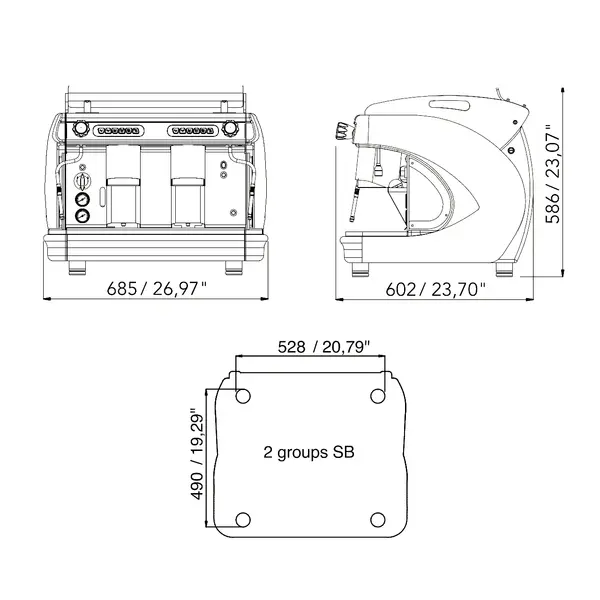 Espressomachine | SYNCHRO T2 | Div. Kleurcombinaties | Automatisch | 2 Groepen | Boiler 8L | Digitaal | 400V | 685x602x586(h)mm