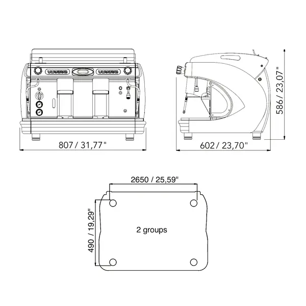 Espressomachine | SYNCHRO T2 | Div. Kleurcombinaties | Automatisch | 2 Groepen | Multi-Boiler 11L + 2x 0.8L | Digitaal | 400V | 807x602x586(h)mm