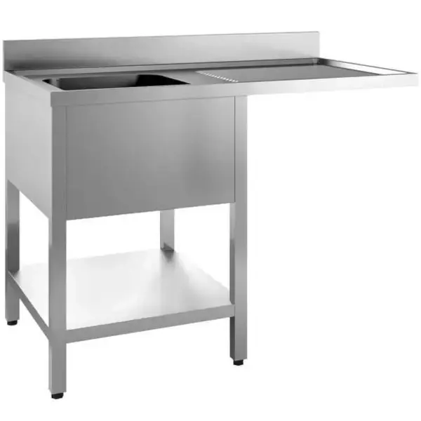 Spoeltafel | RVS | 1 Spoelbak (Links) + Afdruipvlak | Bodemschap + Voorlader | Achteropstand | Zelfmontage | 1200x700x850(h)mm