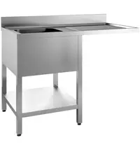 UNNINOX Spoeltafel | RVS | 1 Spoelbak (Links) + Afdruipvlak | Bodemschap + Voorlader | Achteropstand | Zelfmontage | 1400x700x850(h)mm