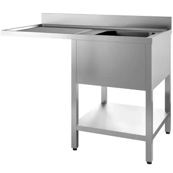 Spoeltafel | RVS | 1 Spoelbak (Rechts) + Afdruipvlak | Bodemschap + Voorlader | Achteropstand | Zelfmontage | 1400x700x850(h)mm
