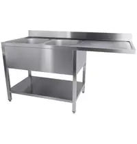 UNNINOX Spoeltafel | RVS | 2 Spoelbakken (Links) + Afdruipvlak | Bodemschap + Voorlader | Achteropstand | Zelfmontage | 1600x700x850(h)mm