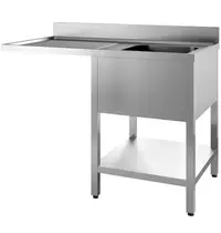 UNNINOX Spoeltafel | RVS | 1 Spoelbak (Rechts) + Afdruipvlak | Bodemschap + Voorlader | Achteropstand | Gelaste Constructie | 1200x700x850(h)mm