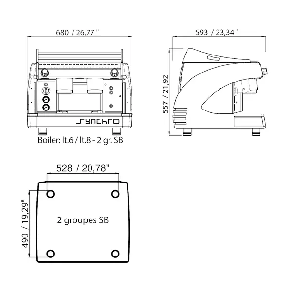 Espressomachine | SYNCHRO | Div. Kleuren | Automatisch | 2 Groepen | Boiler 8L | Digitaal | 230V | 680x593x557(h)mm