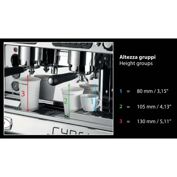 Espressomachine | SYNCHRO | RVS/Aluminium | Automatisch | 4 Groepen | Boilers 16L + 4x 0.8L | Digitaal | 400V | 1191x593x557(h)mm