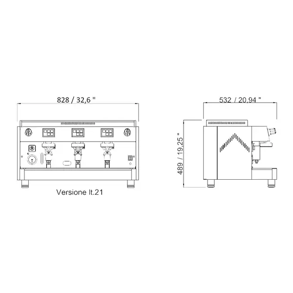 Espressomachine | DIADEMA | RVS | Automatisch | 3 Groepen | Boiler 21L | Digitaal | 400V | 828x532x519(h)mm