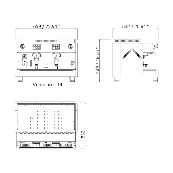 Espressomachine | DIADEMA | RVS | Automatisch | 2 Groepen | Boiler 14L | Digitaal | 230V | 659x532x519(h)mm