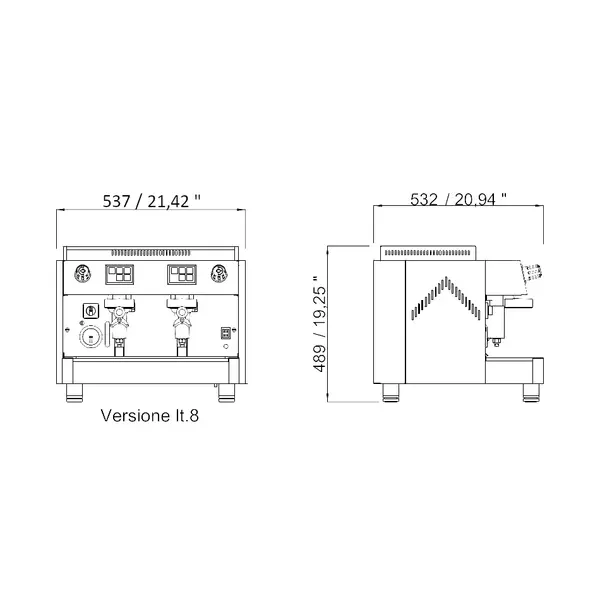 Espressomachine | DIADEMA | RVS | Automatisch | 2 Groepen | Boiler 8L | Digitaal | 230V | 537x532x519(h)mm