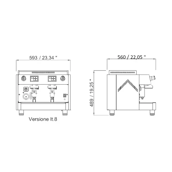 Espressomachine | DIADEMA OLD FASHIONED | RVS | Automatisch | 2 Groepen | Boiler 8L | Digitaal | 230V | 593x560x519(h)mm